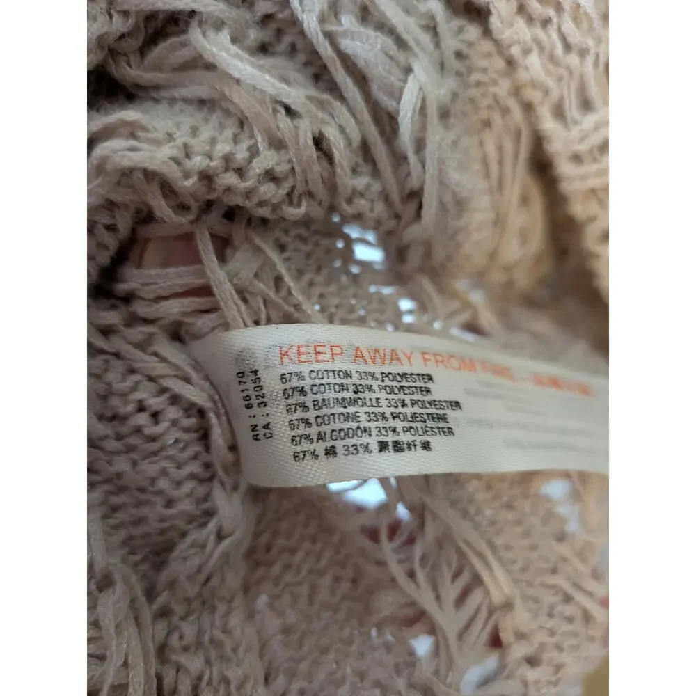 Free People Bonnie Sweater Tunic Size Medium Tan Crochet Knit Cover Up Boho